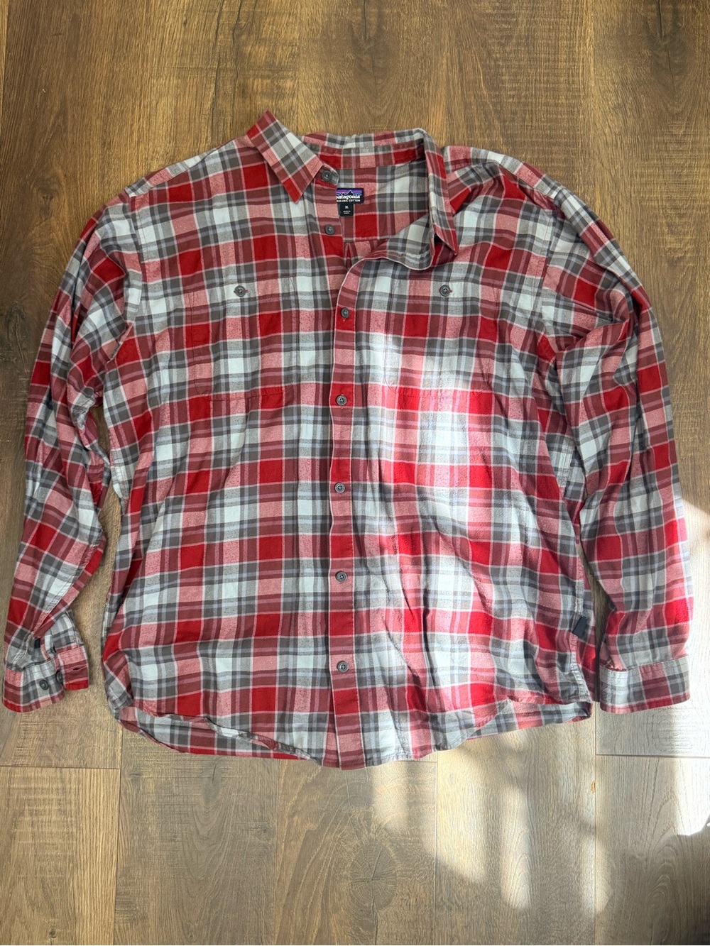 Patagonia Red and Gray Plaid Cotton Button-Down Shirt